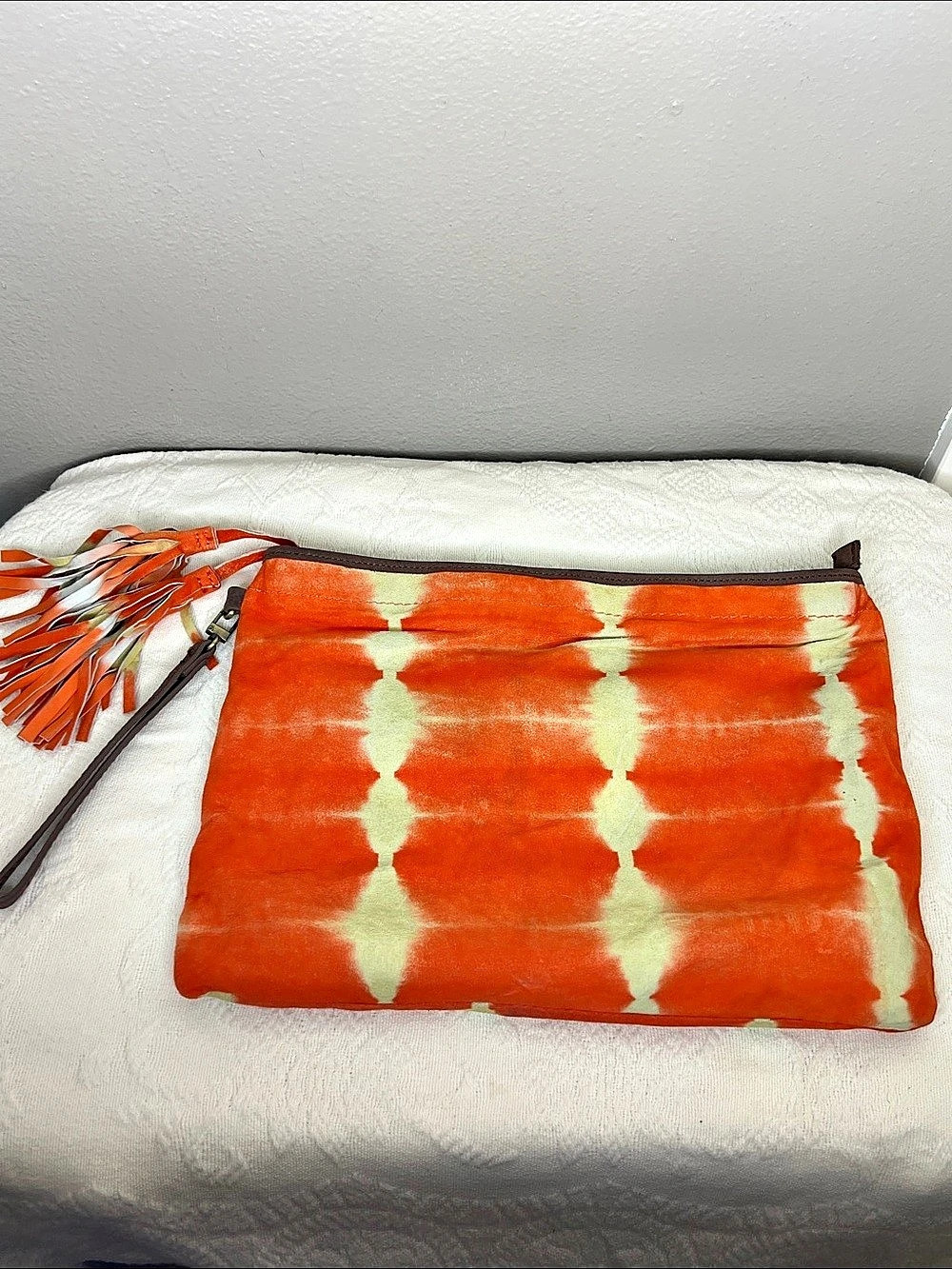 Flora Bella  Tie Dye Orange & Green Leather Zip Pouch